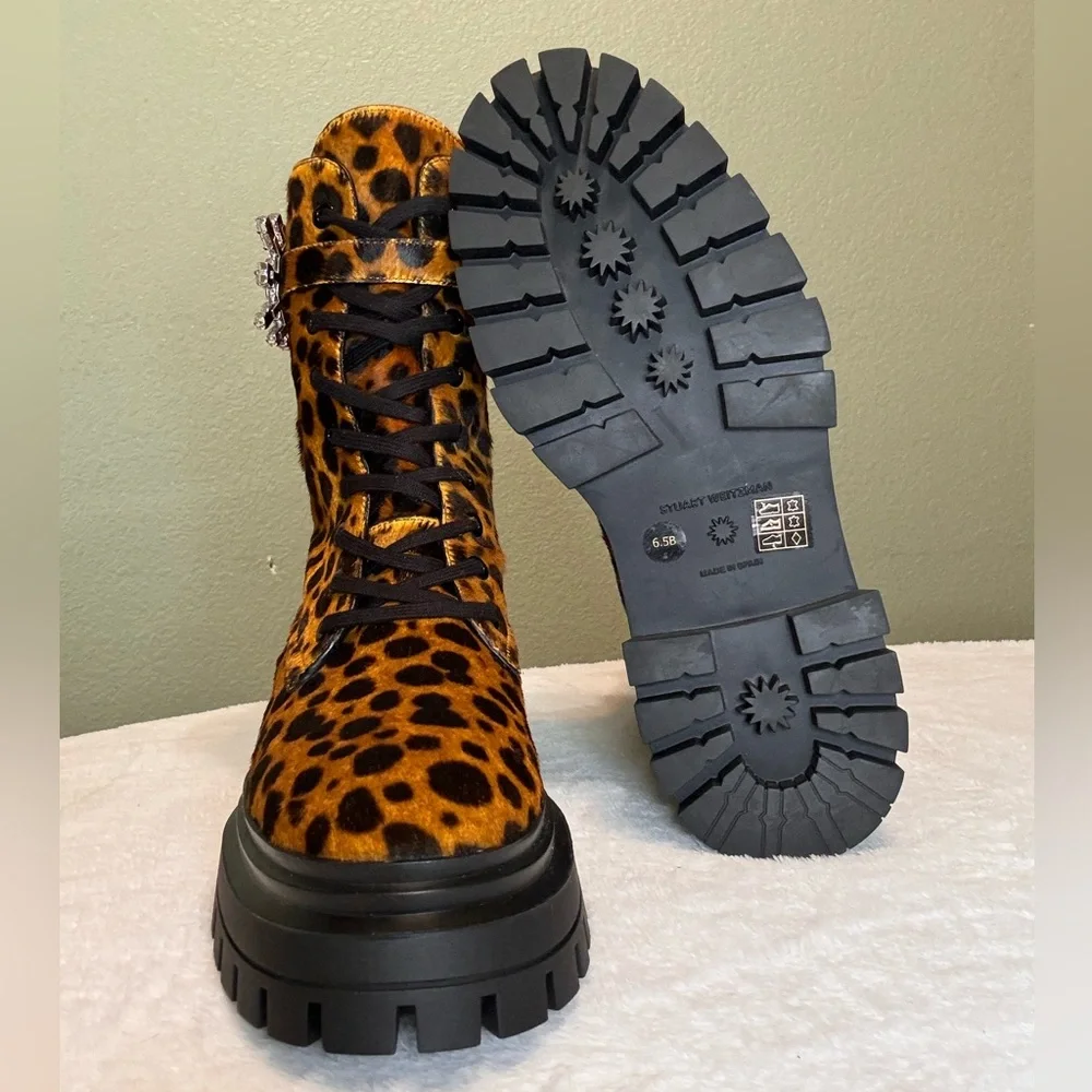 Stuart Weitzman Women's Crystal Nova Buckle Bedford Combat Boots NEW W/O TAGS - Picture 4 of 6